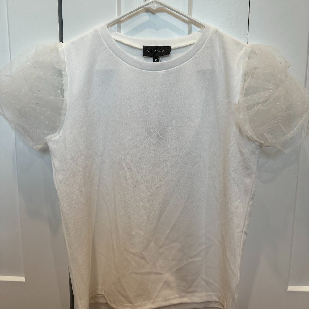 White Sheer Puff Sleeve Blouse